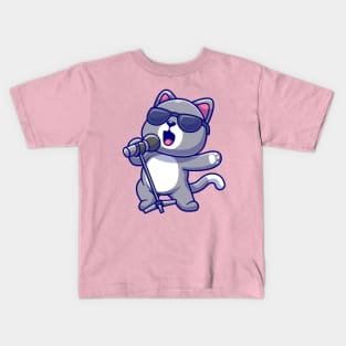 Cute Cat Singing Cartoon Kids T-Shirt